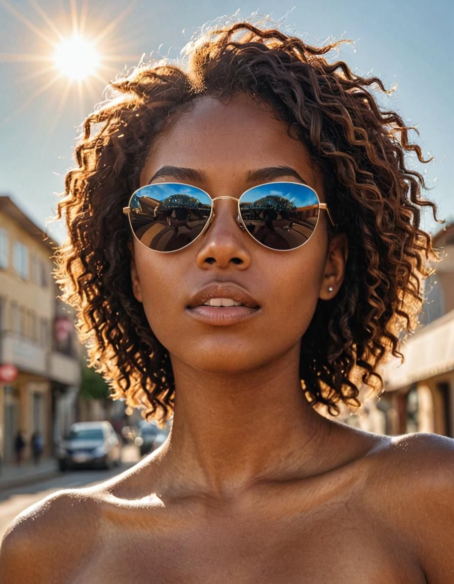 Radiant Woman with Sunglasses: A Digital Art Portrait