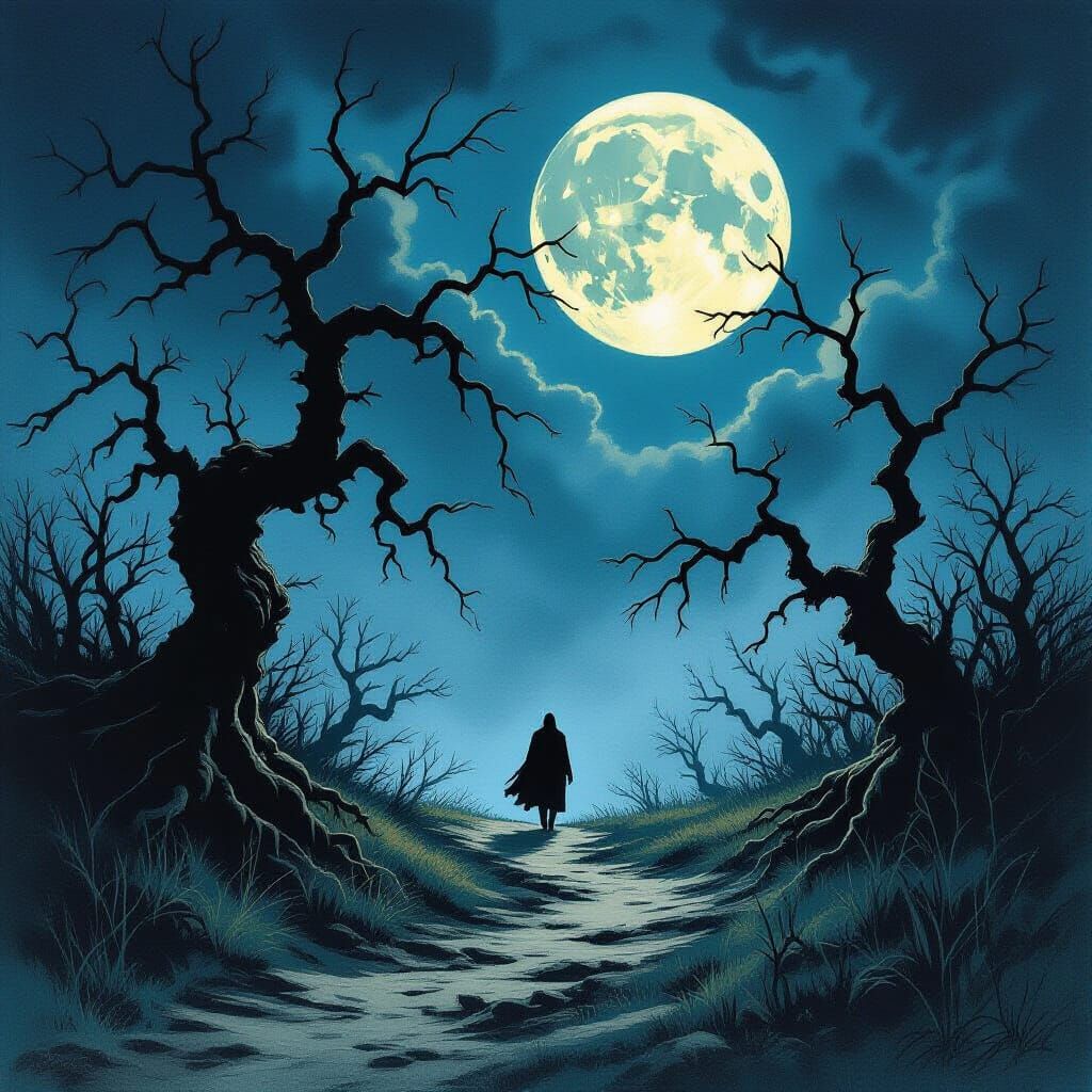 Eerie Dark Fantasy Landscape Illustration