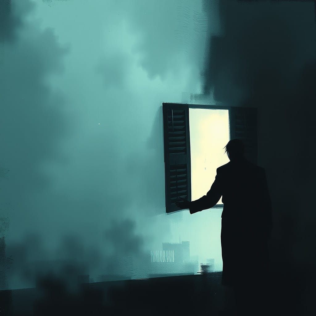 Sinister Figure Opens Shutters in Dark Fantasy Style