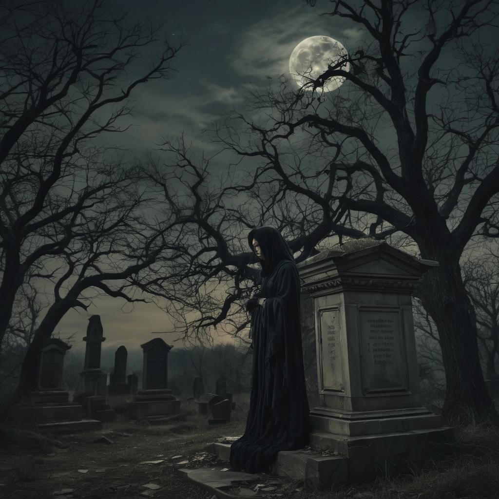 Midnight Cemetery Specter in Dark Surreal Style