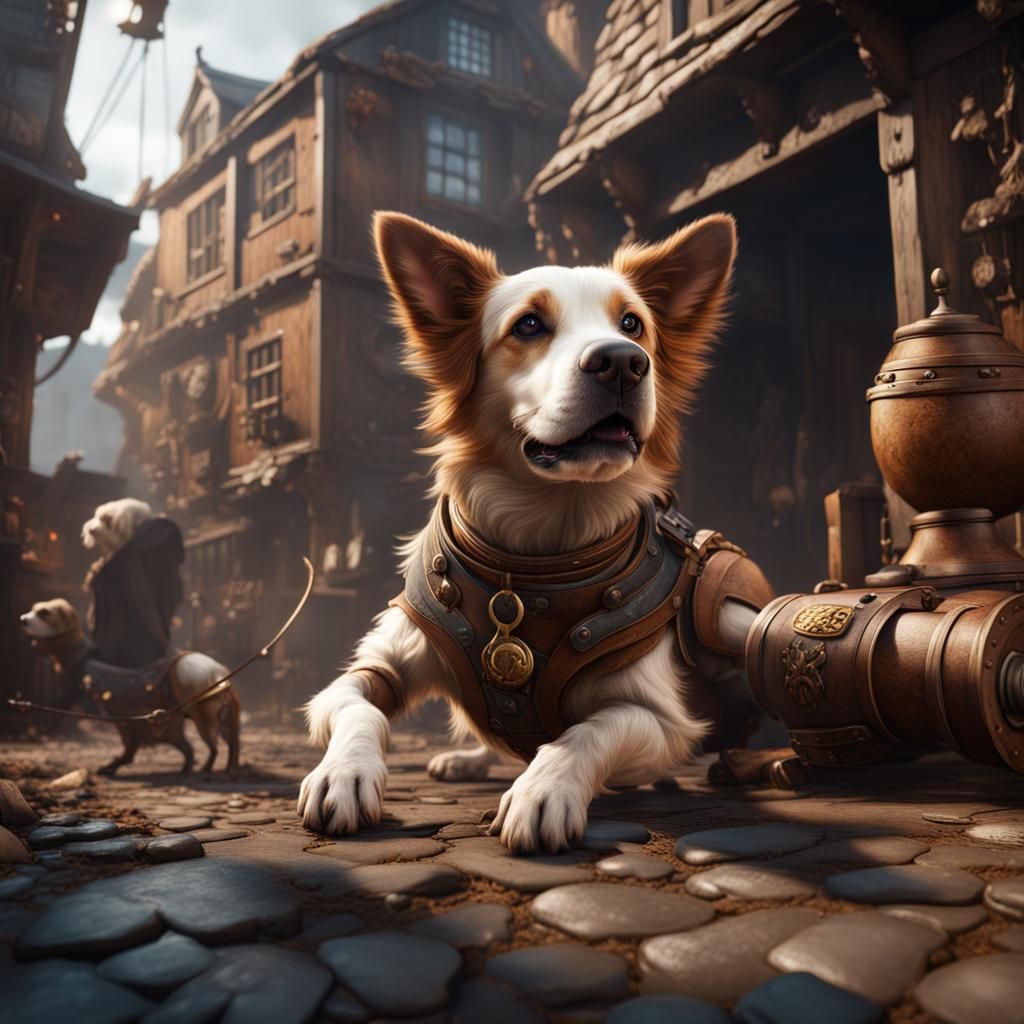 Playful Dog and Owner: Fantasy Concept Art