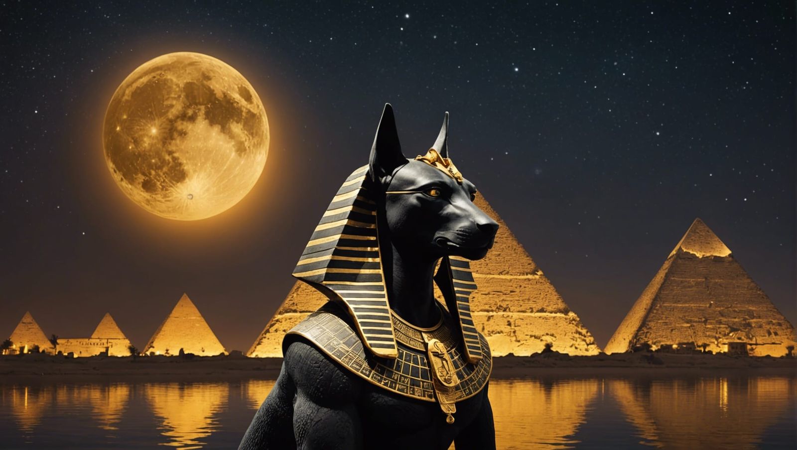 Anubis During Eclipse with Egyptian Pyramid