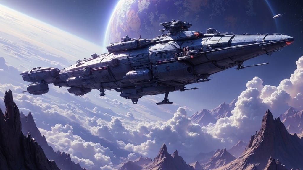 Galactic Warship Los Caracas Dominates Dark Purple Planet