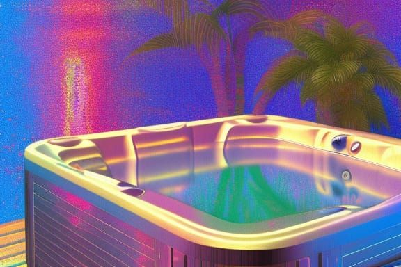 Cosmic Hot Tub: Holographic Astral Illustration