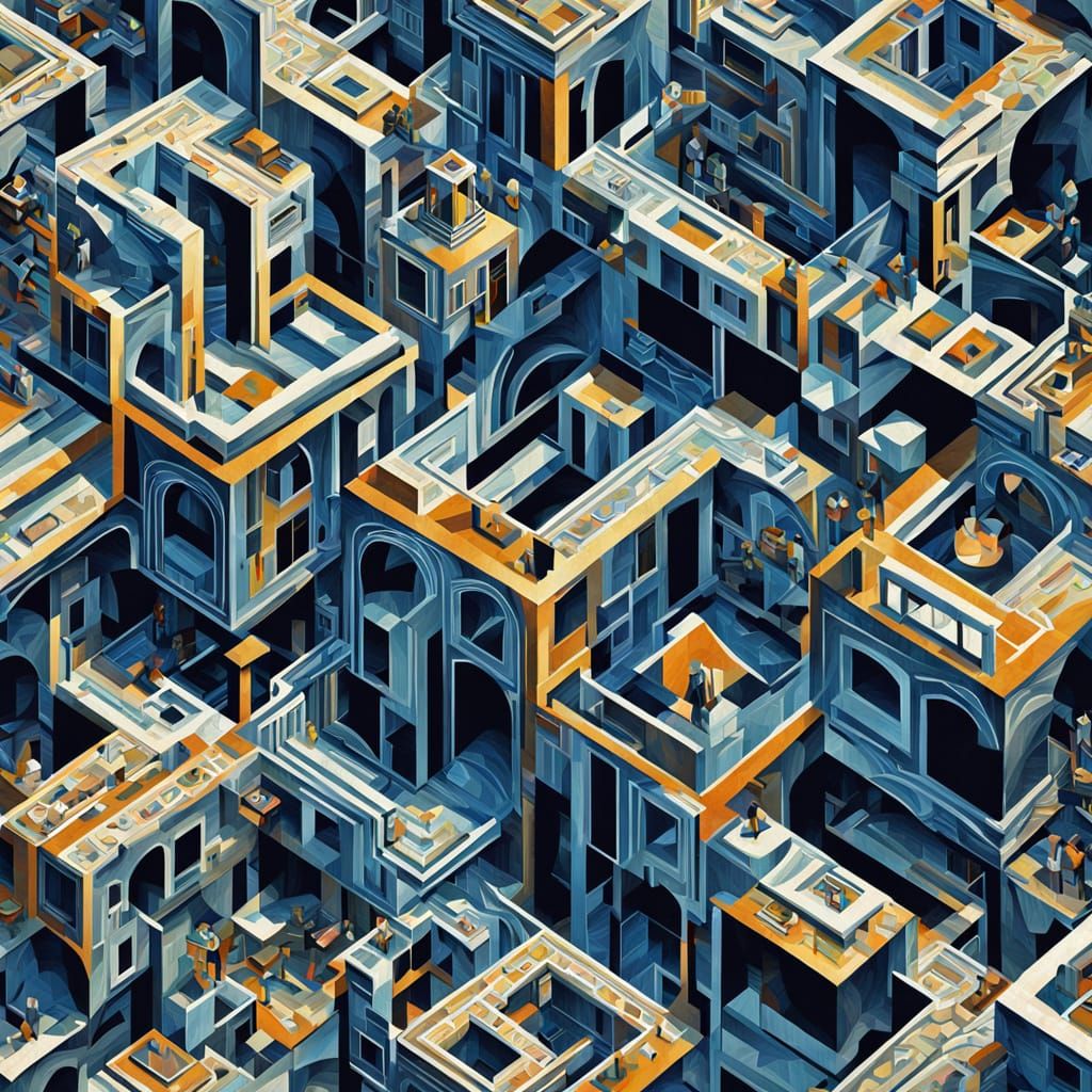 Surreal Cubist Masterpiece with Layered Geometry and Angular...