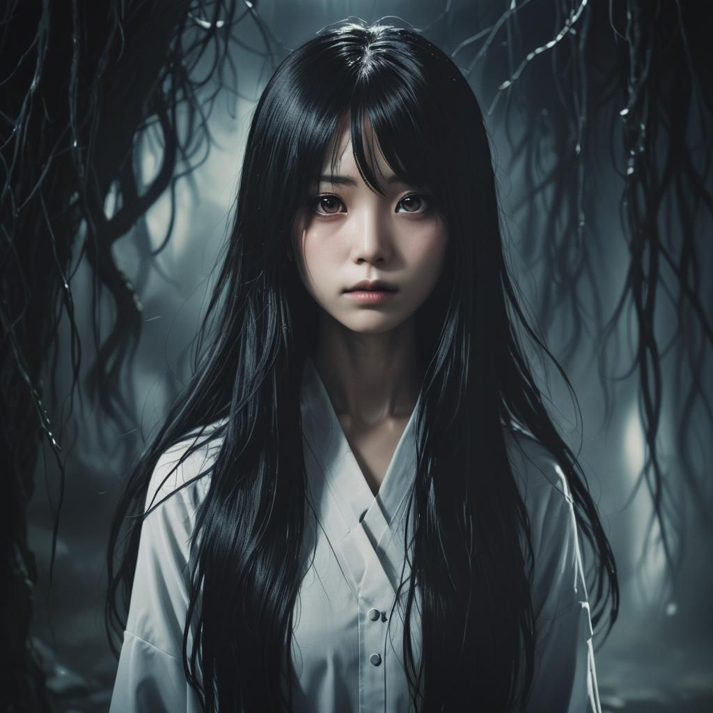 Eerie Anime Horror Portrait in Dark Style