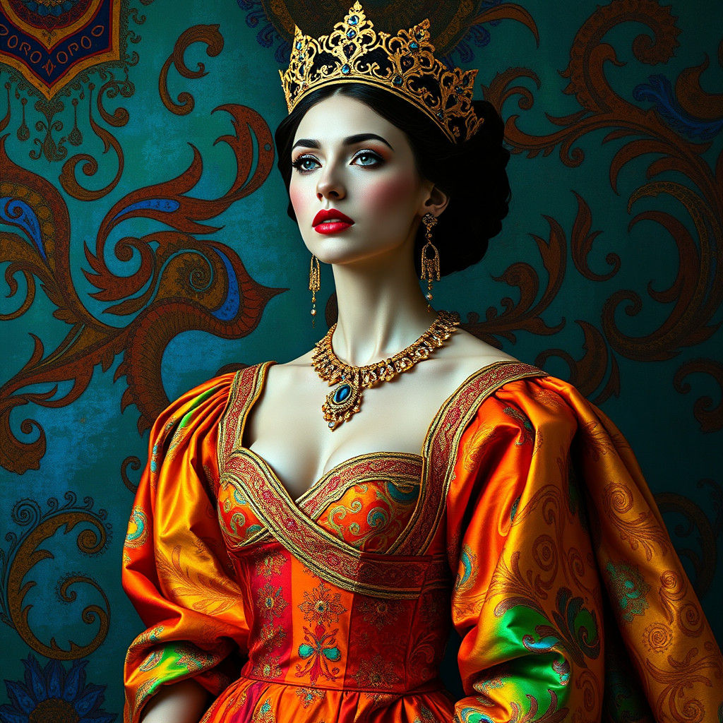 Iridescent Queen with Golden Accents, Art Nouveau Style