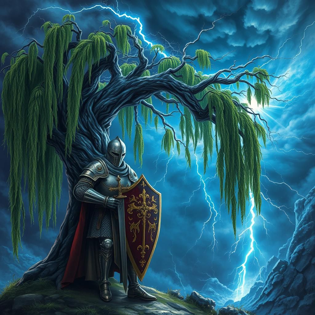 Medieval Knight Shelters from Astral Storm