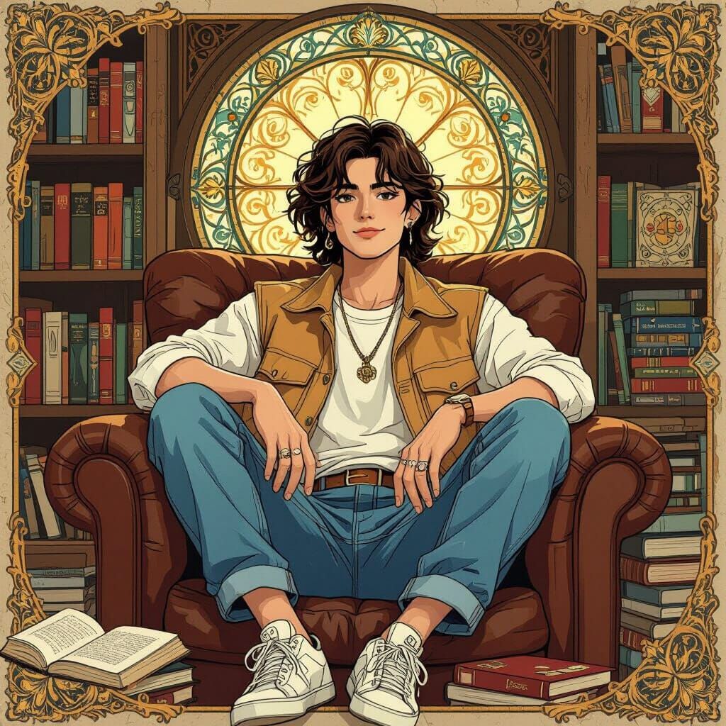 Cozy Room Scene in Art Nouveau Style