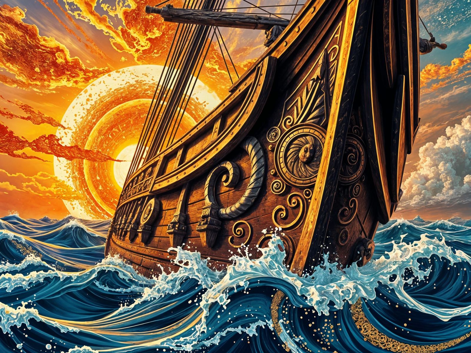 Athena's Majestic Galleon Rises Above the Turbulent Sea in V...