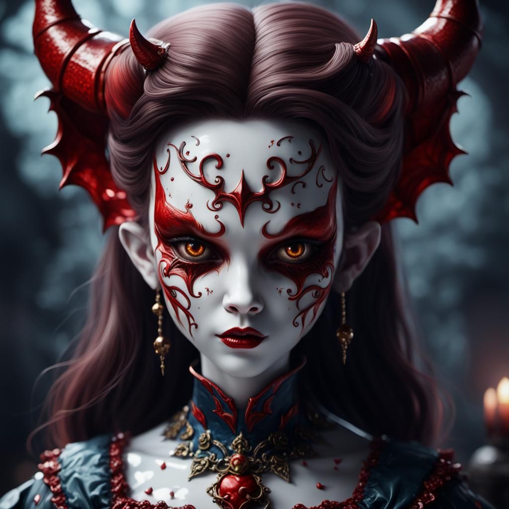 Detailed Devil Porcelain Doll Fantasy Art