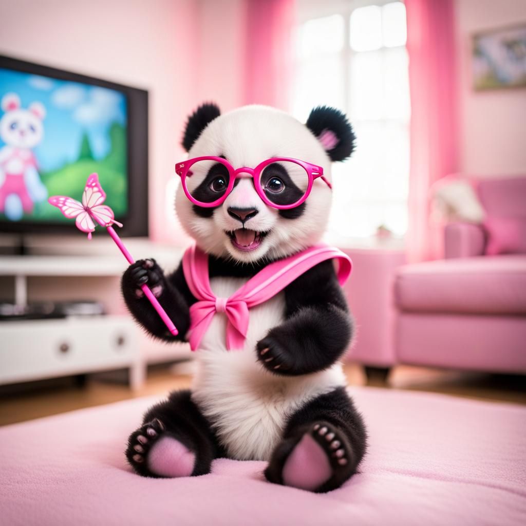 Cute Panda Cub Watches Sailor Moon on TV