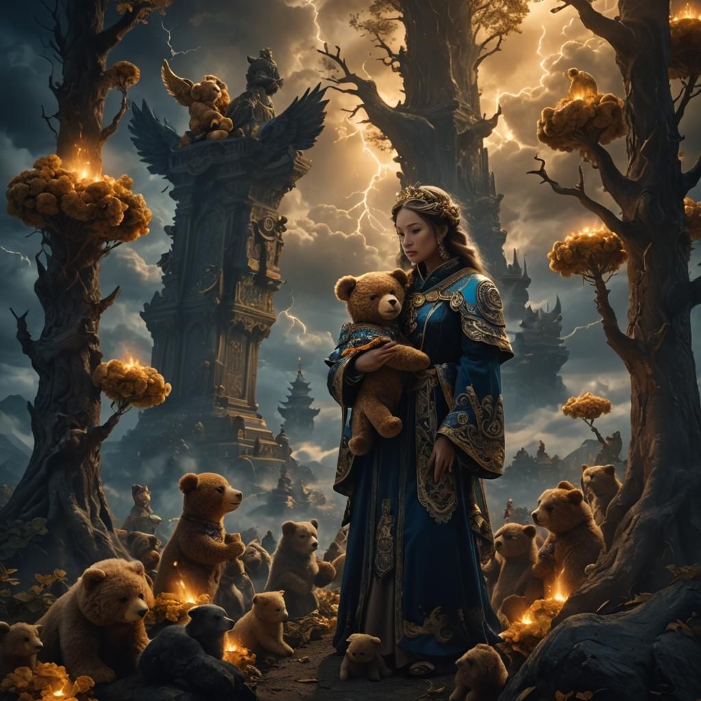 Teddy God Blessing Flock: Cinematic Matte Painting