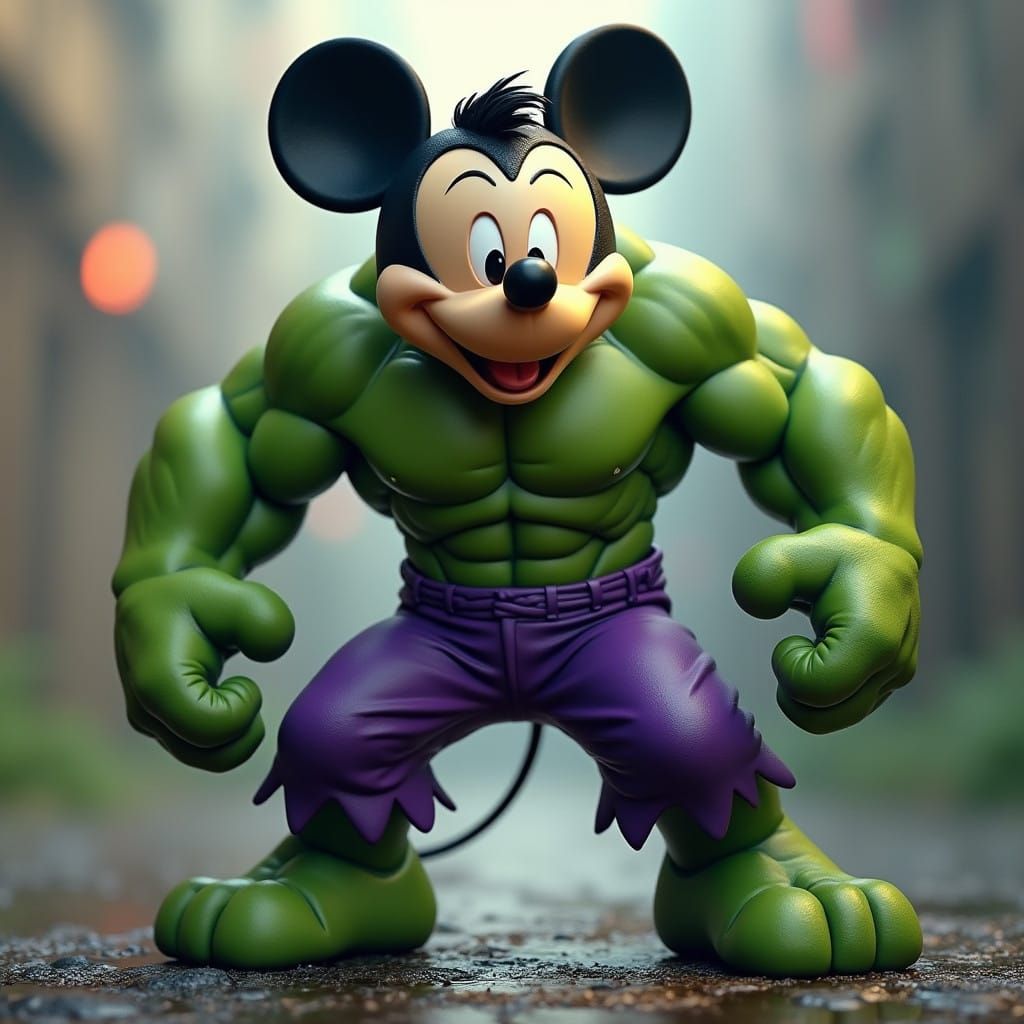 Hulking Mickey Mouse in Hyper-Realistic Comic Book Style