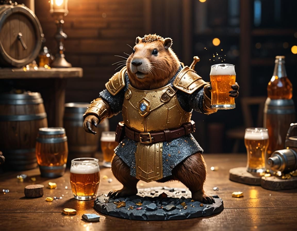 Capybara Knight D&D Figure with Beer Keg
