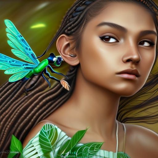 Native American Girl with Dragonfly Wings in Comic Art