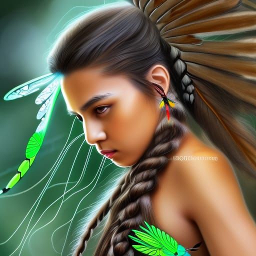 Native American Girl with Dragonfly Wings in Comic Art