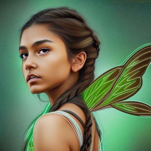 Brave Native American Girl with Dragonfly Wings