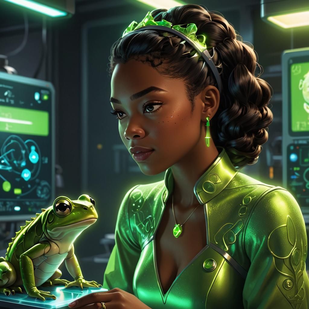 Princess Tiana as Futuristic Vet in Neon Lab
