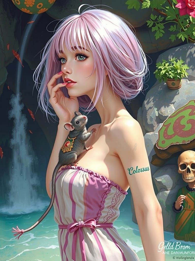 Woman with Mouse in Dark Fantasy Style