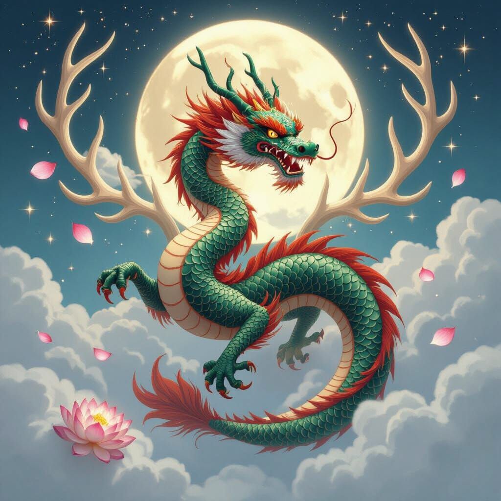 Chinese Dragon Soaring Through Stars in Digital Fantasy Styl...