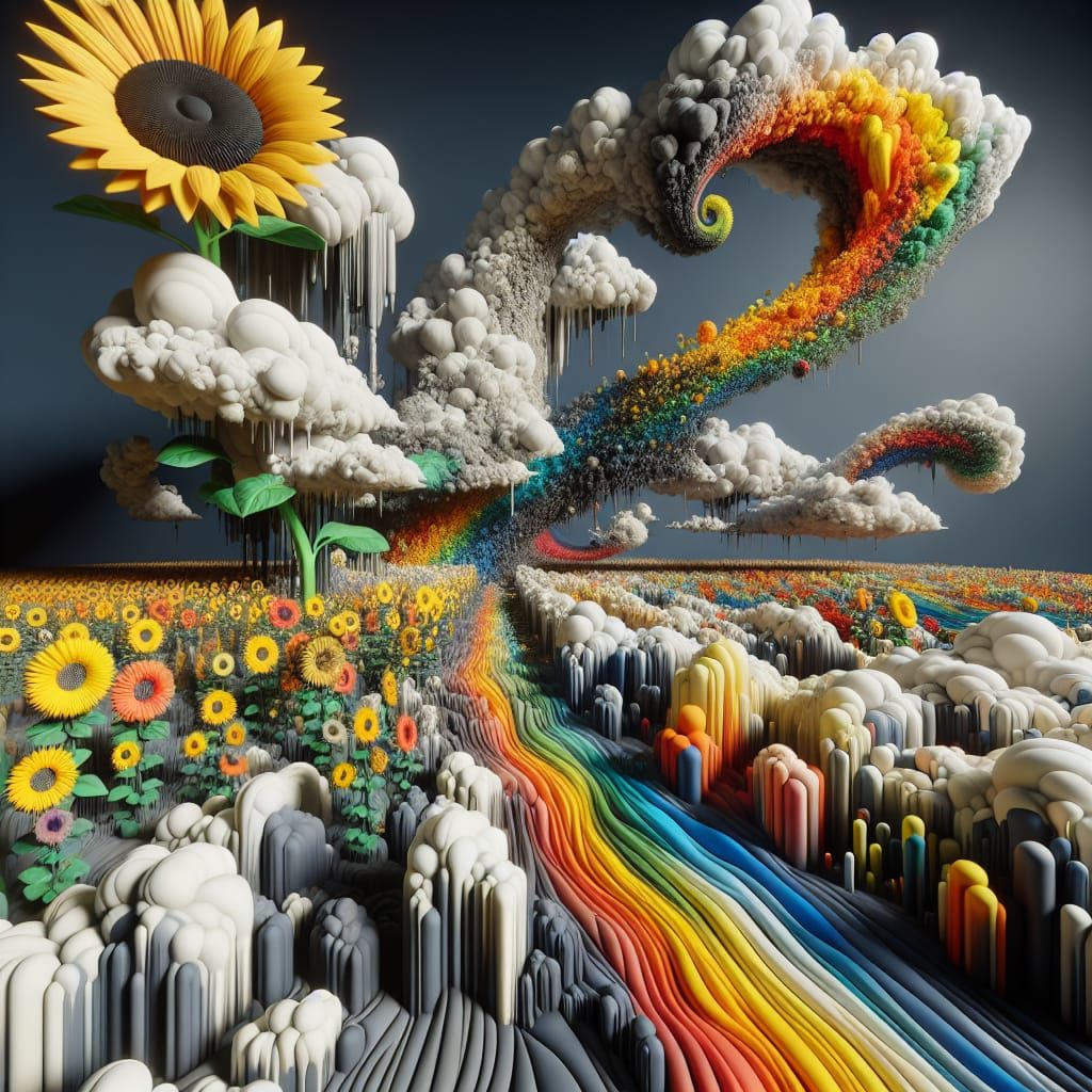 Surreal Sunflower in Dreamlike Landscape, Early 20th Century...