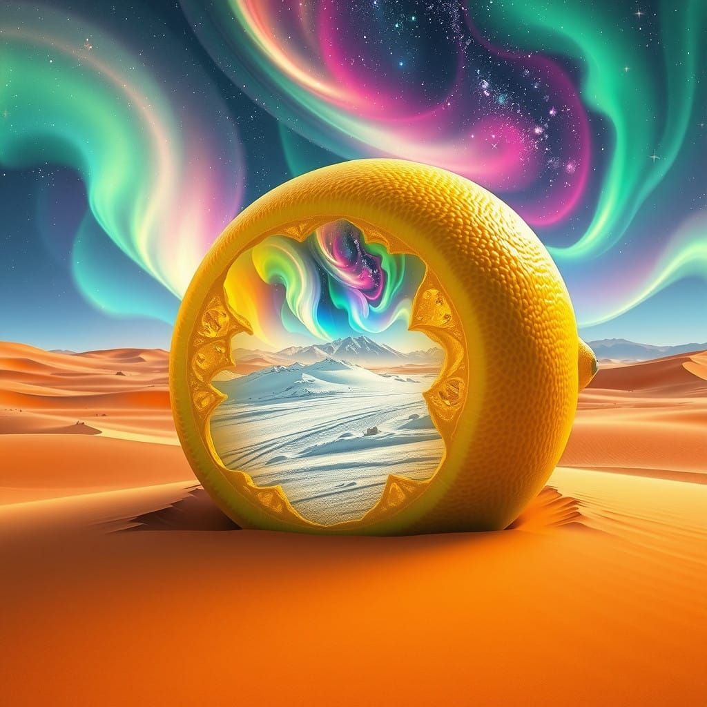 Surreal Sahara Oasis Emerges from Dunes with Northern Lights...