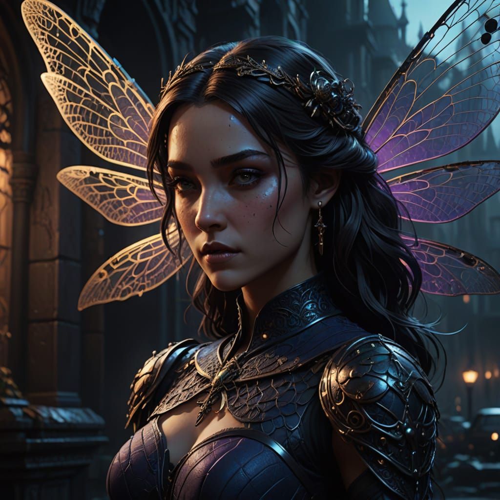 Fairy in Mysterious Film Noir Atmosphere, Ink Drawing Style