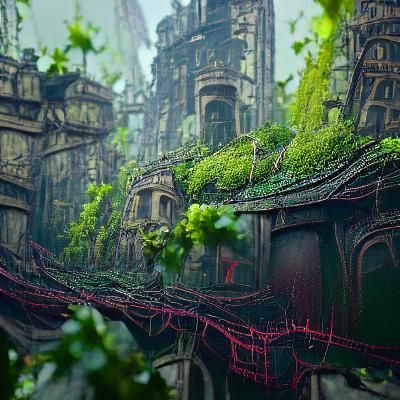 Overgrown City: Vines and Moss in Detailed Matte Painting