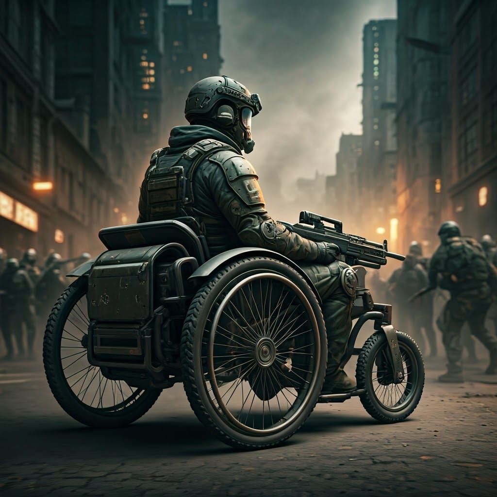 Armored Wheelchair in Riot: Dystopian Survival Design