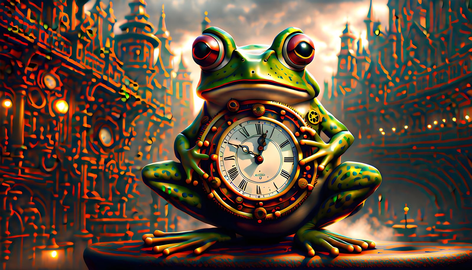 Frog with Steampunk Clock: Digital Matte Painting