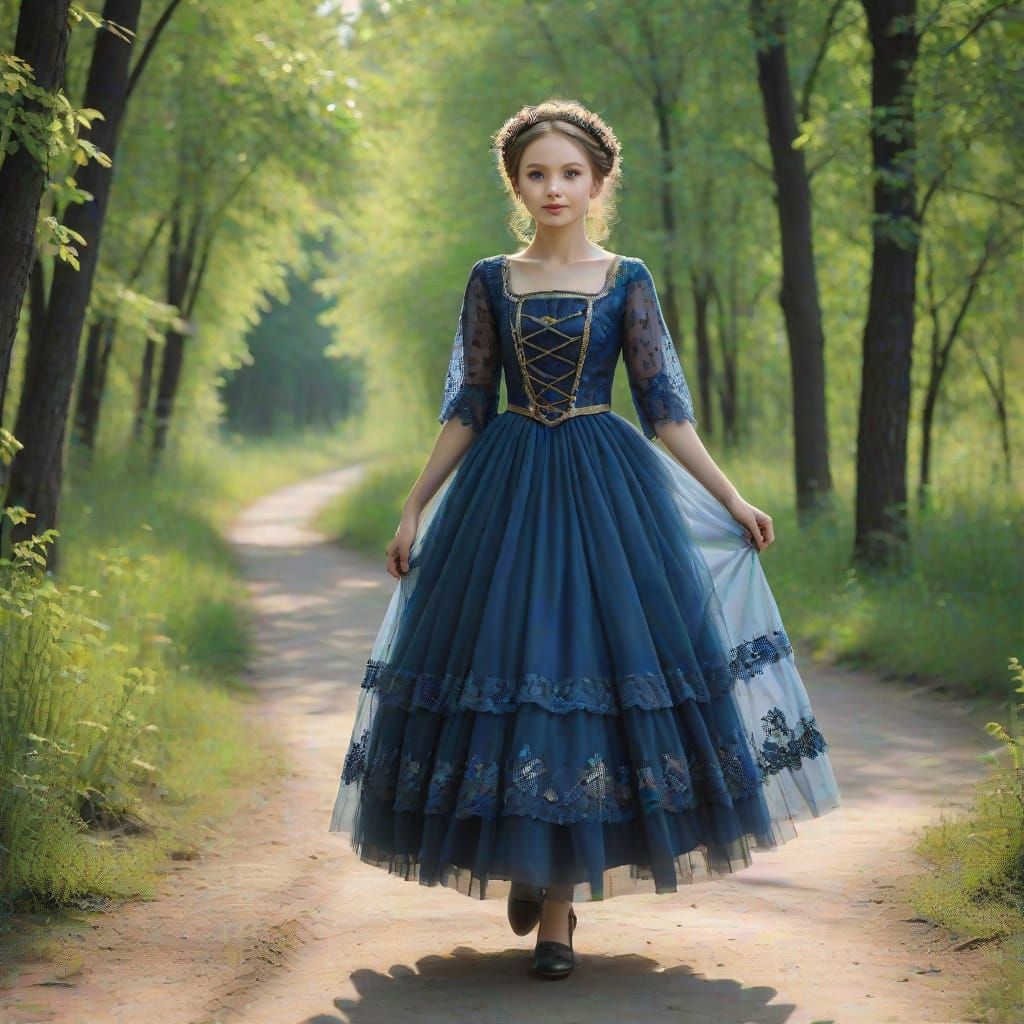 Woman in Purple Dress Stands in City