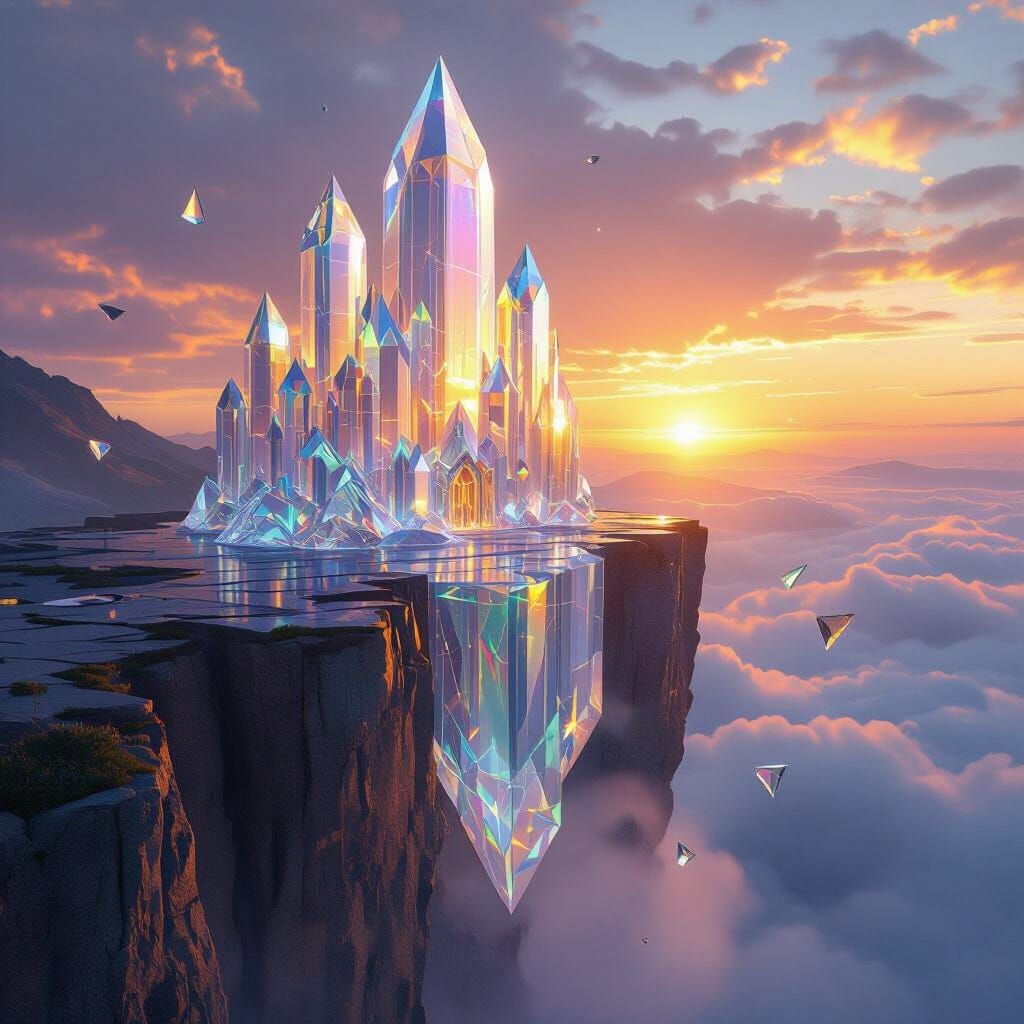 Crystal Palace on Cliff Edge at Sunset