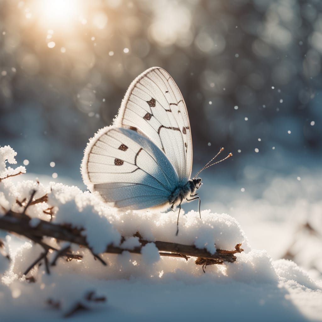 Ethereal Arctic Butterfly in Snowy Haven