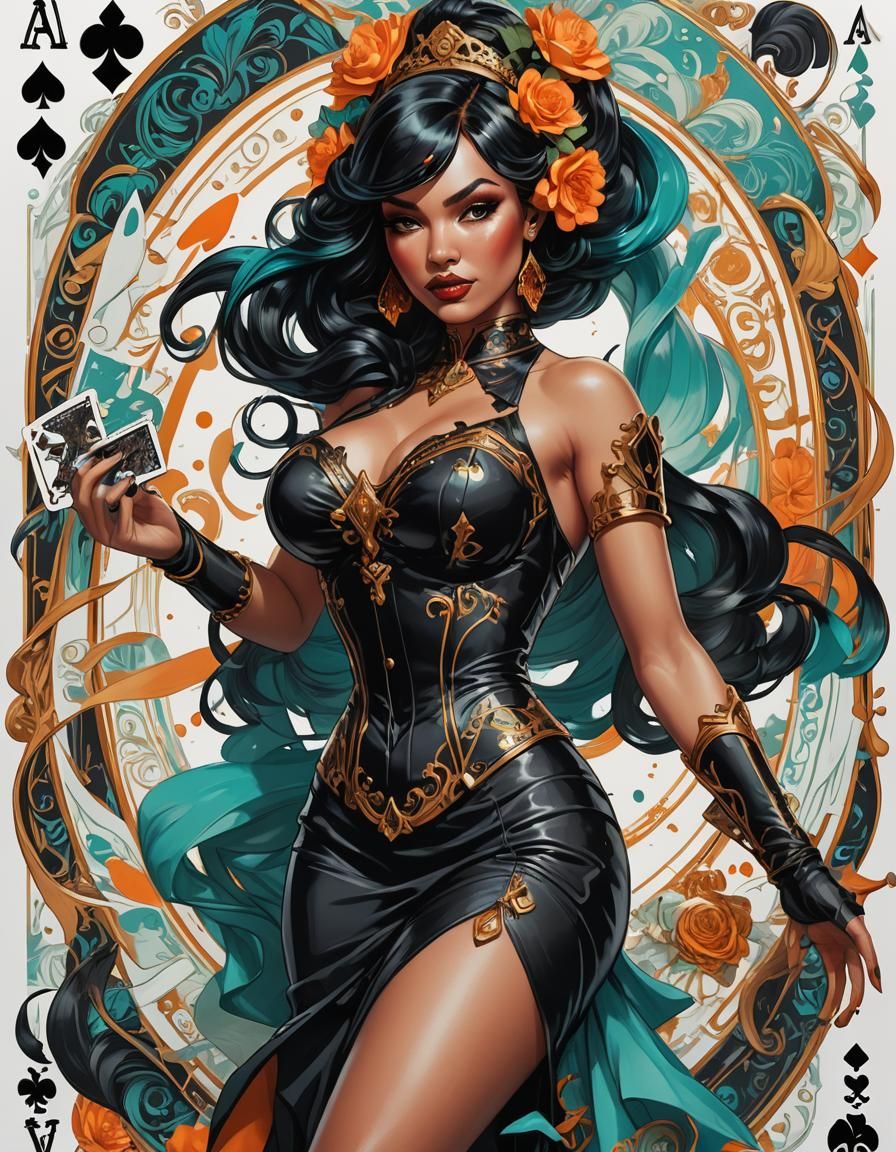 Ace of Spades Pinup in Orange and Teal