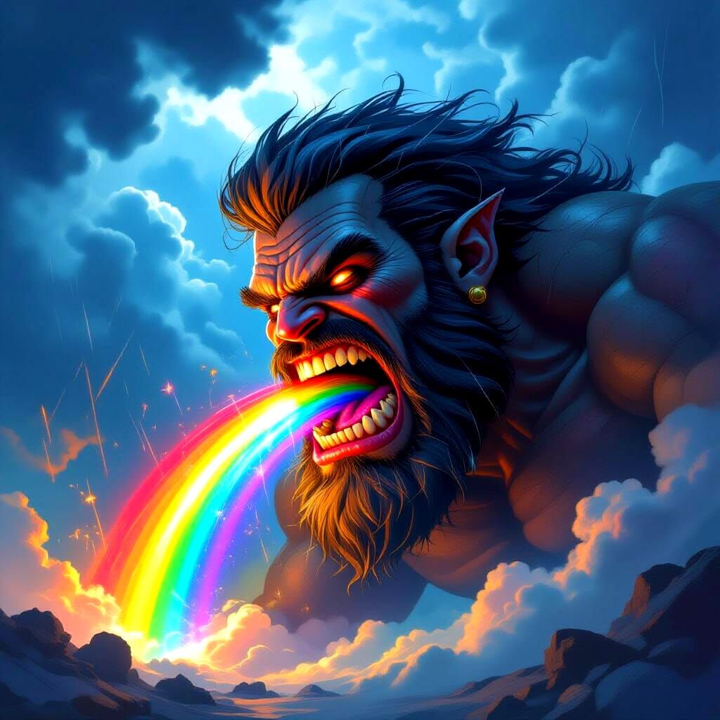 Angry Giant Devours Rainbow with Comb Over