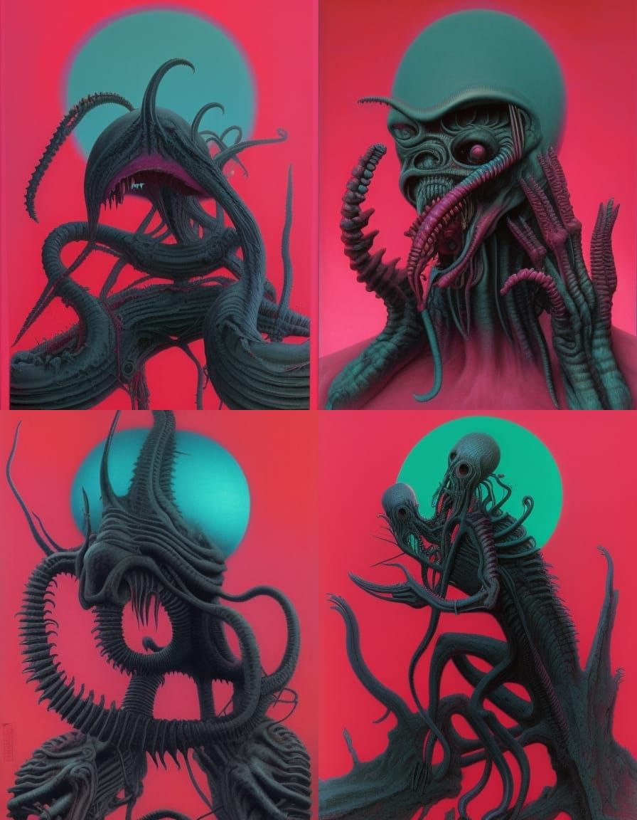 Eldritch Xenomorph Slasher in Biomechanical Horror Style