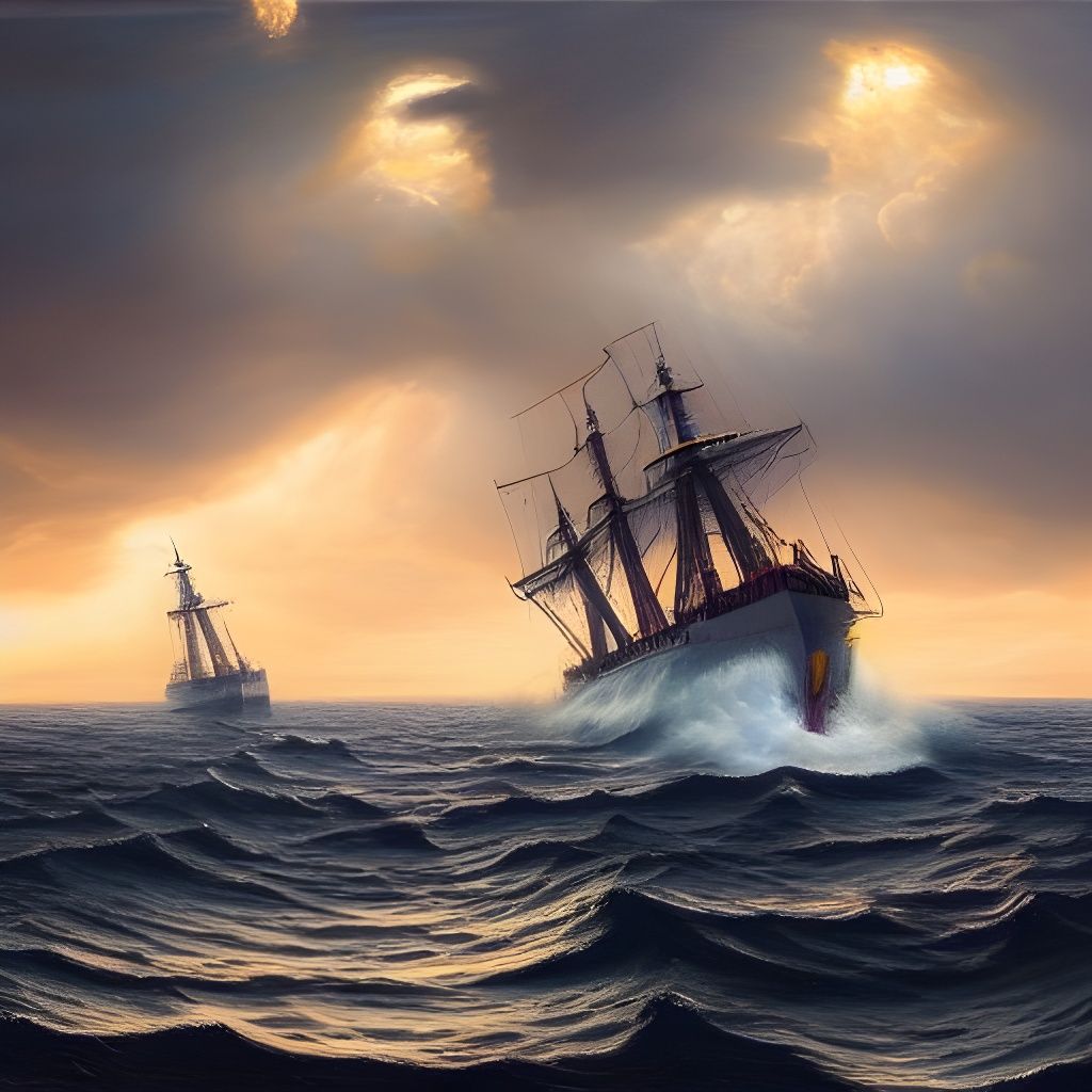 Battleships in Stormy Seas: A Hyperdetailed Oil Painting