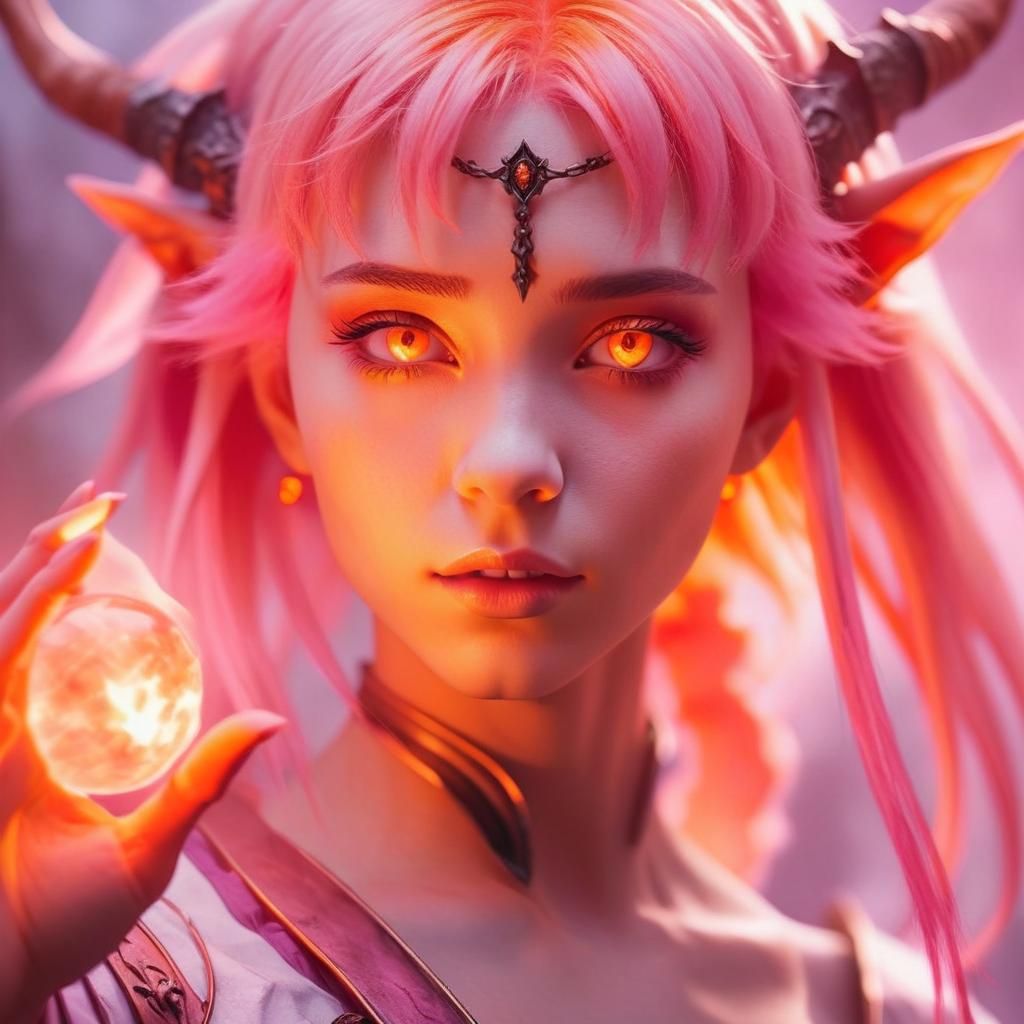 Ifrit Spellcaster with Glowing Aura, Anime-Inspired Art