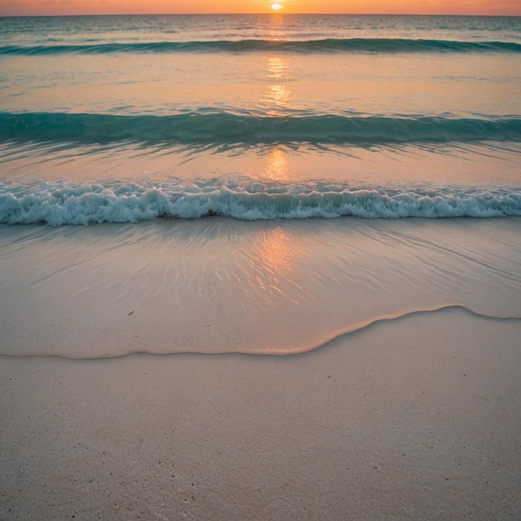 Huge centered red and orange Sunrise on an empty beach in th...