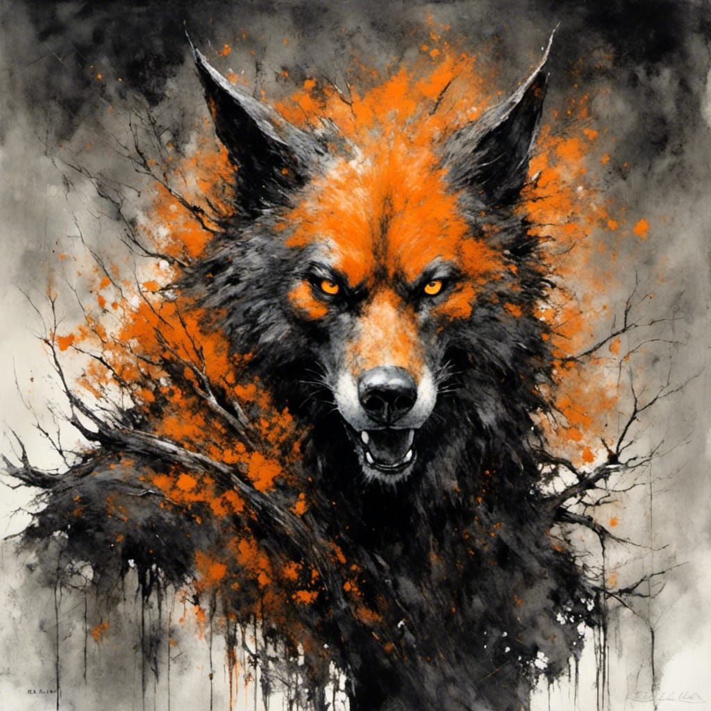 Moody Halloween Werewolf Portrait in Pop Art Style