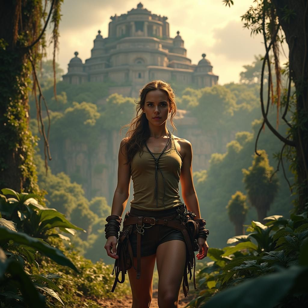 Jumanji Jungle Scene with Heroic Figure