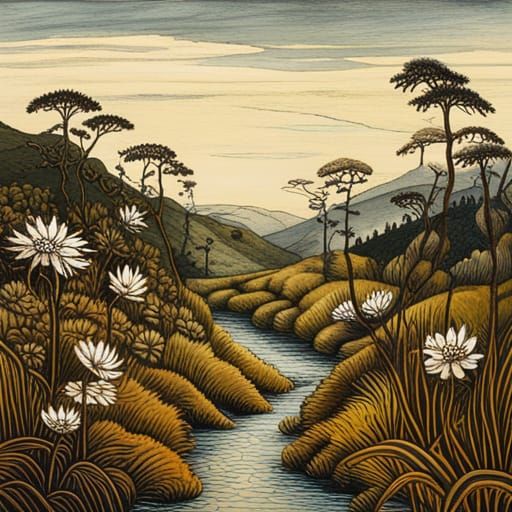 Enchanted Landscape Illustration in Fairy Tale Style