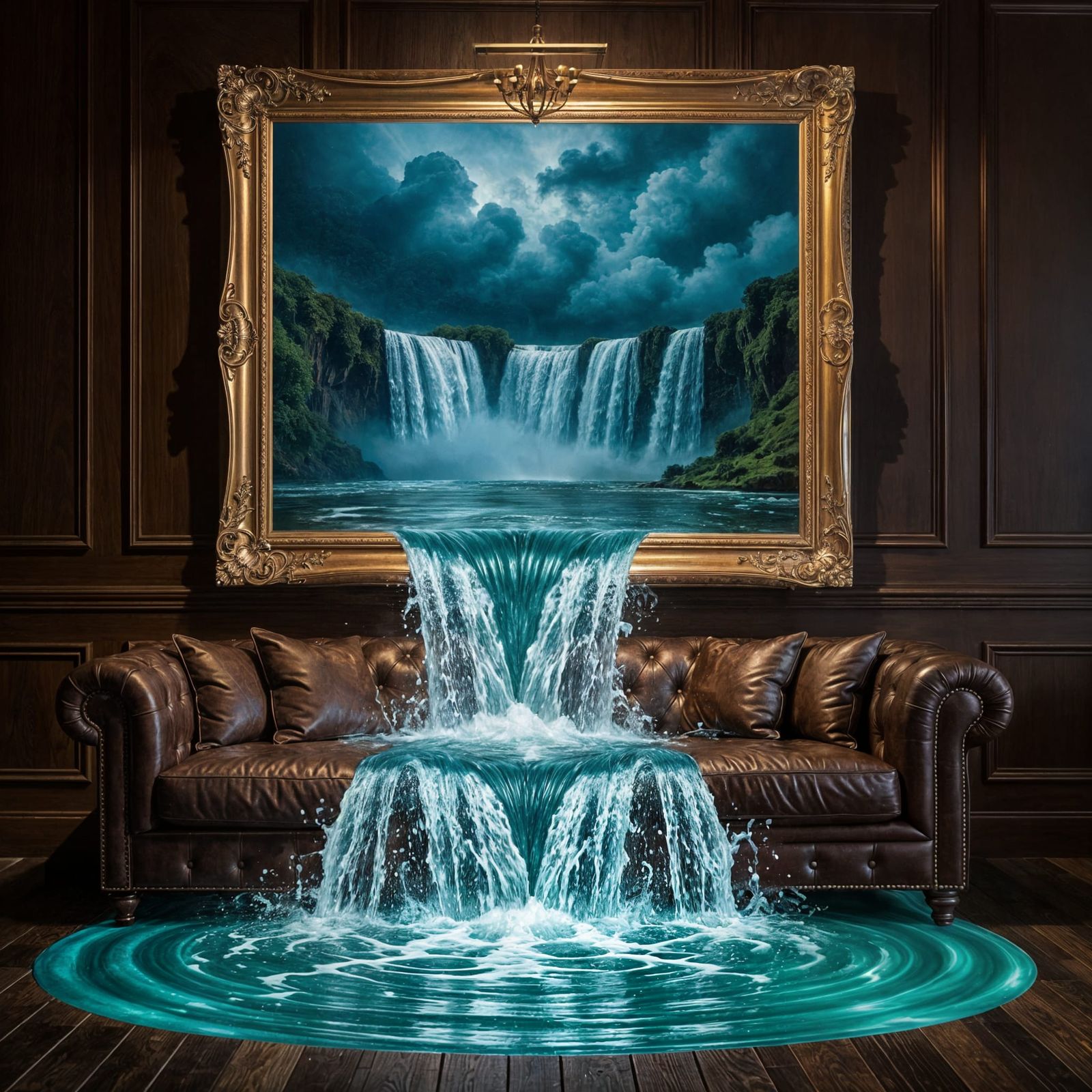 Waterfall Painting Comes to Life in Living Room