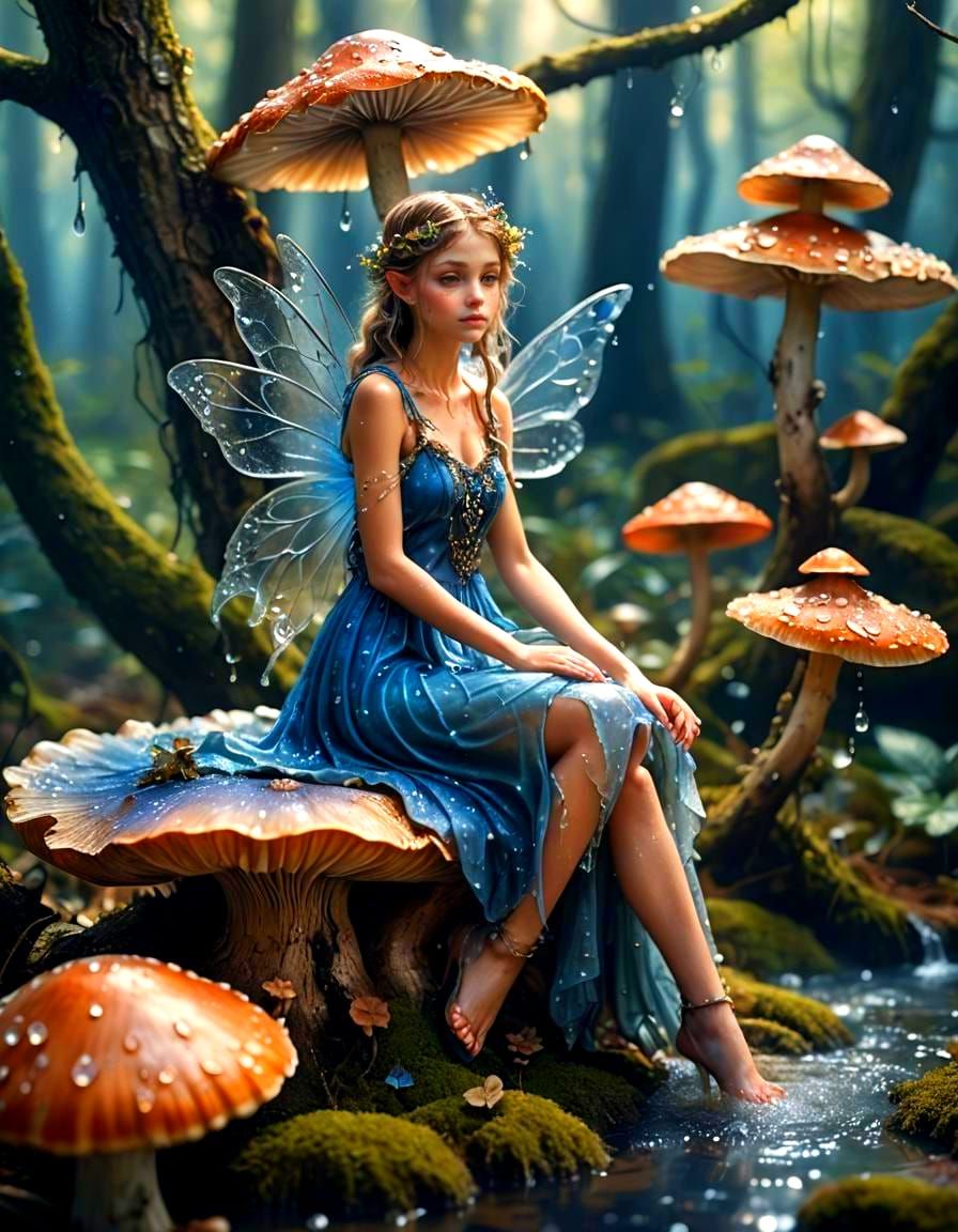 Enchanted Fairy on Mushroom: Fantasy Concept Art