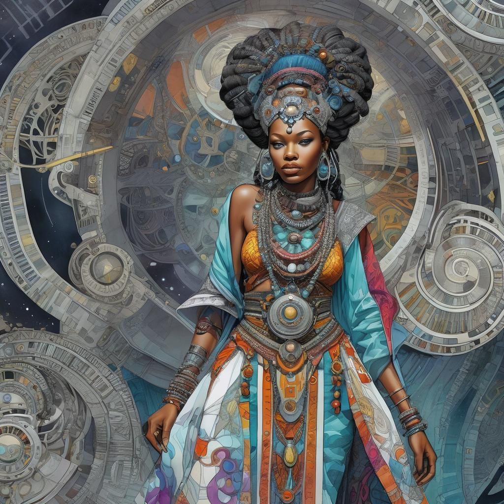 Hyperrealistic African Woman in Moebius Style