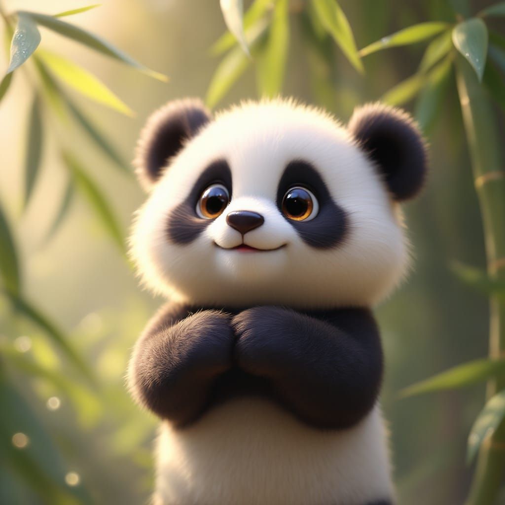 Super-Cute Panda Cub in Realistic Anime Style