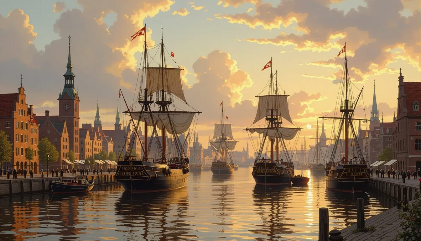 Bustling Port of Hamburg, 1800s, in Romanticism Style