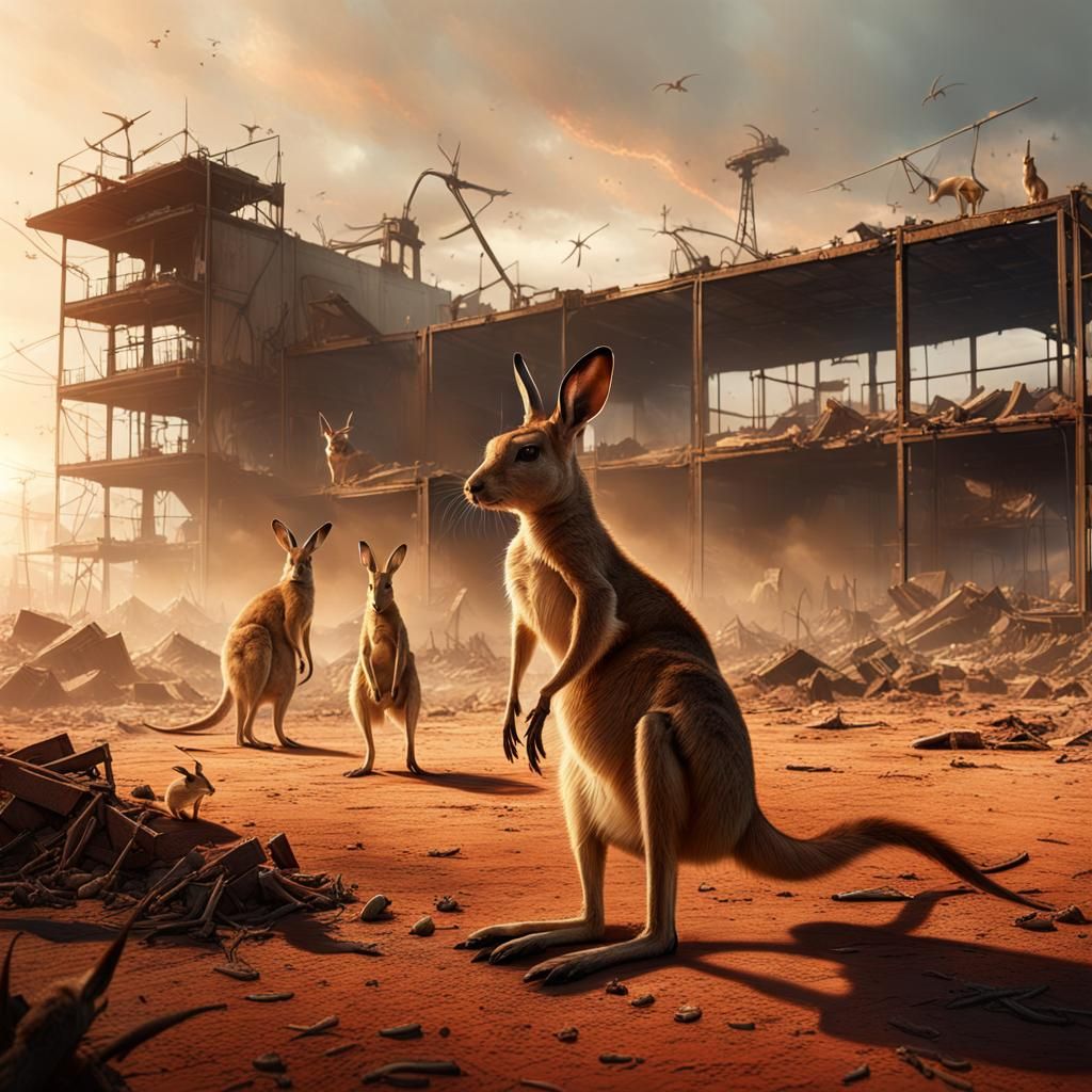 Post-Apocalyptic Kangaroos in Barren Wasteland