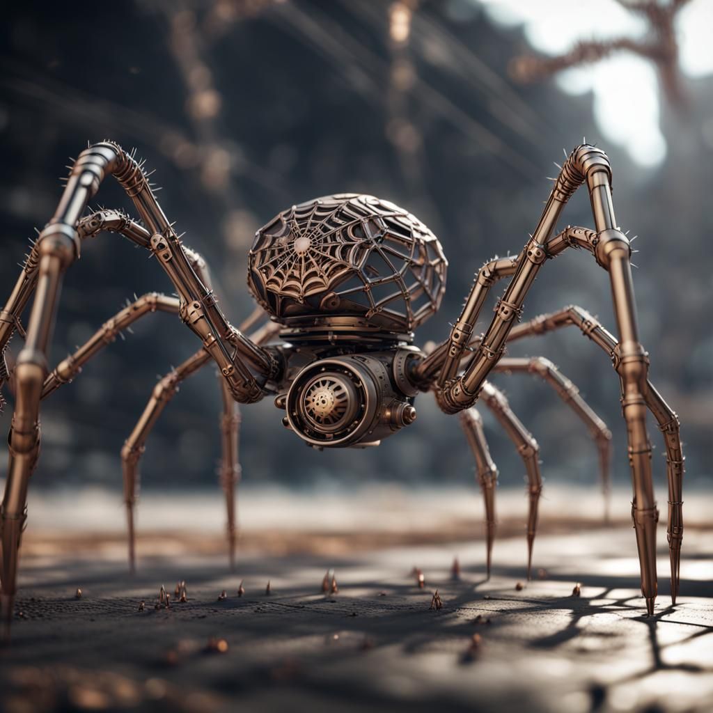 Steampunk Spider in a Sci-Fi Construction Site
